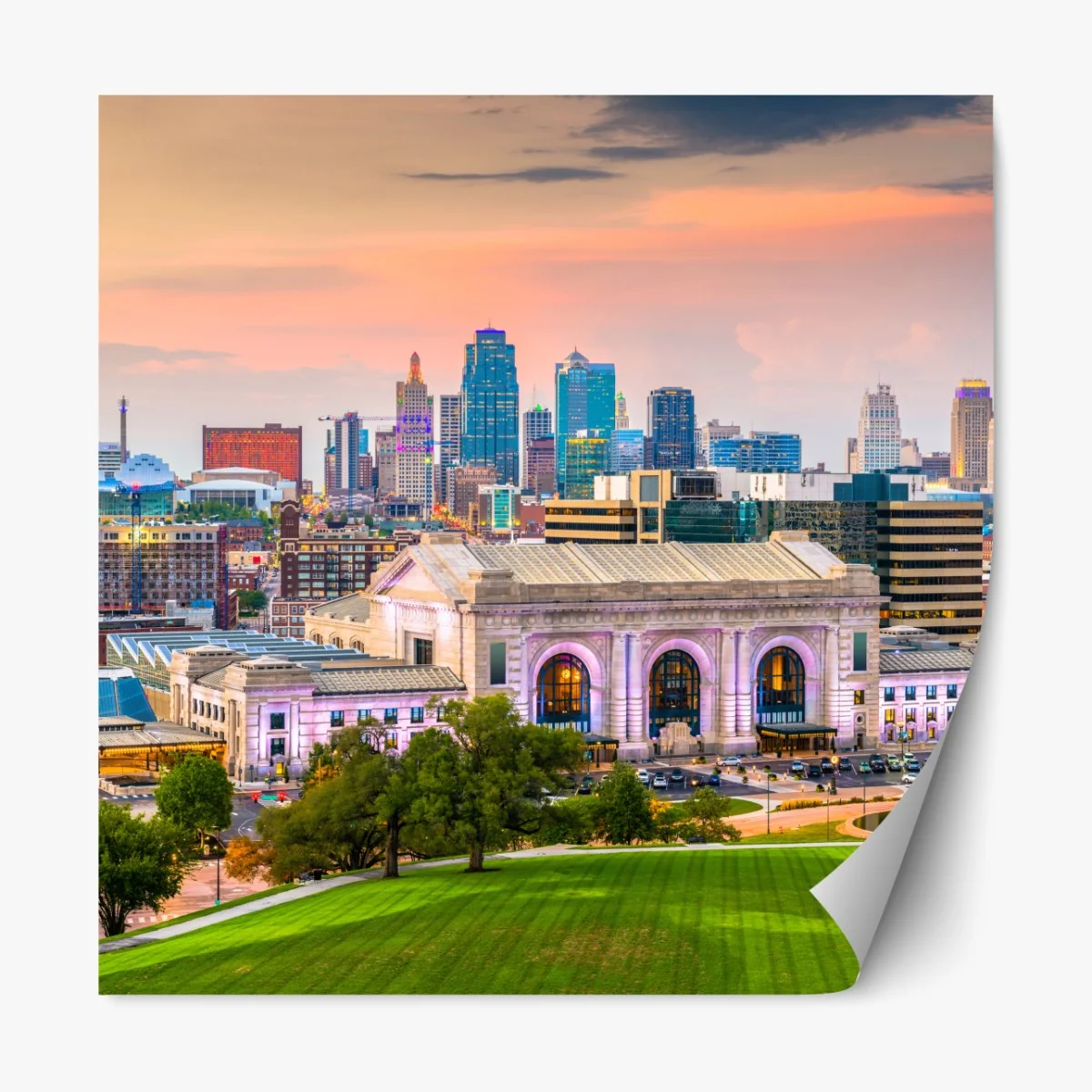 Naklejka repozycjonowalna Kansas City panorama o zmierzchu – Wallissimo® Naklejka repozycjonowalna Kansas City panorama o zmierzchu – Wallissimo®