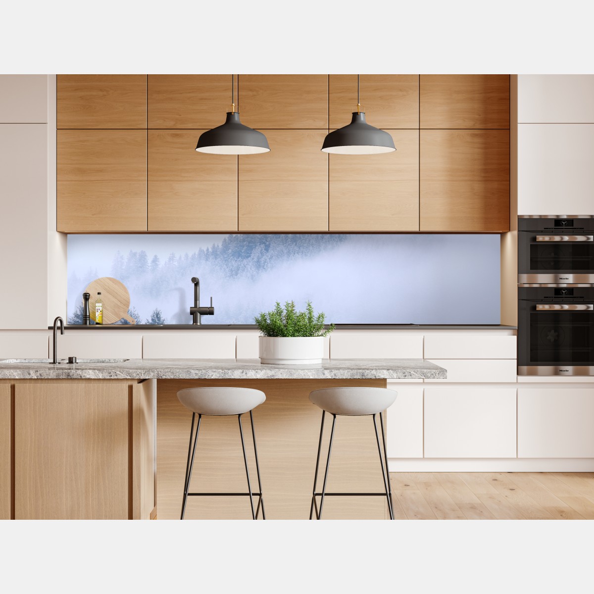 Naklejka repozycjonowalna zimowa mgła nad lasem iglastym – Wallissimo® Naklejka repozycjonowalna zimowa mgła nad lasem iglastym – Wallissimo®