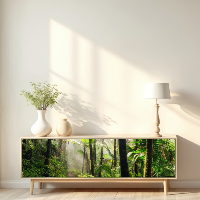 Naklejka repozycjonowalna tropikalny las deszczowy z promieniami słońca – Wallissimo® Naklejka repozycjonowalna tropikalny las deszczowy z promieniami słońca – Wallissimo®