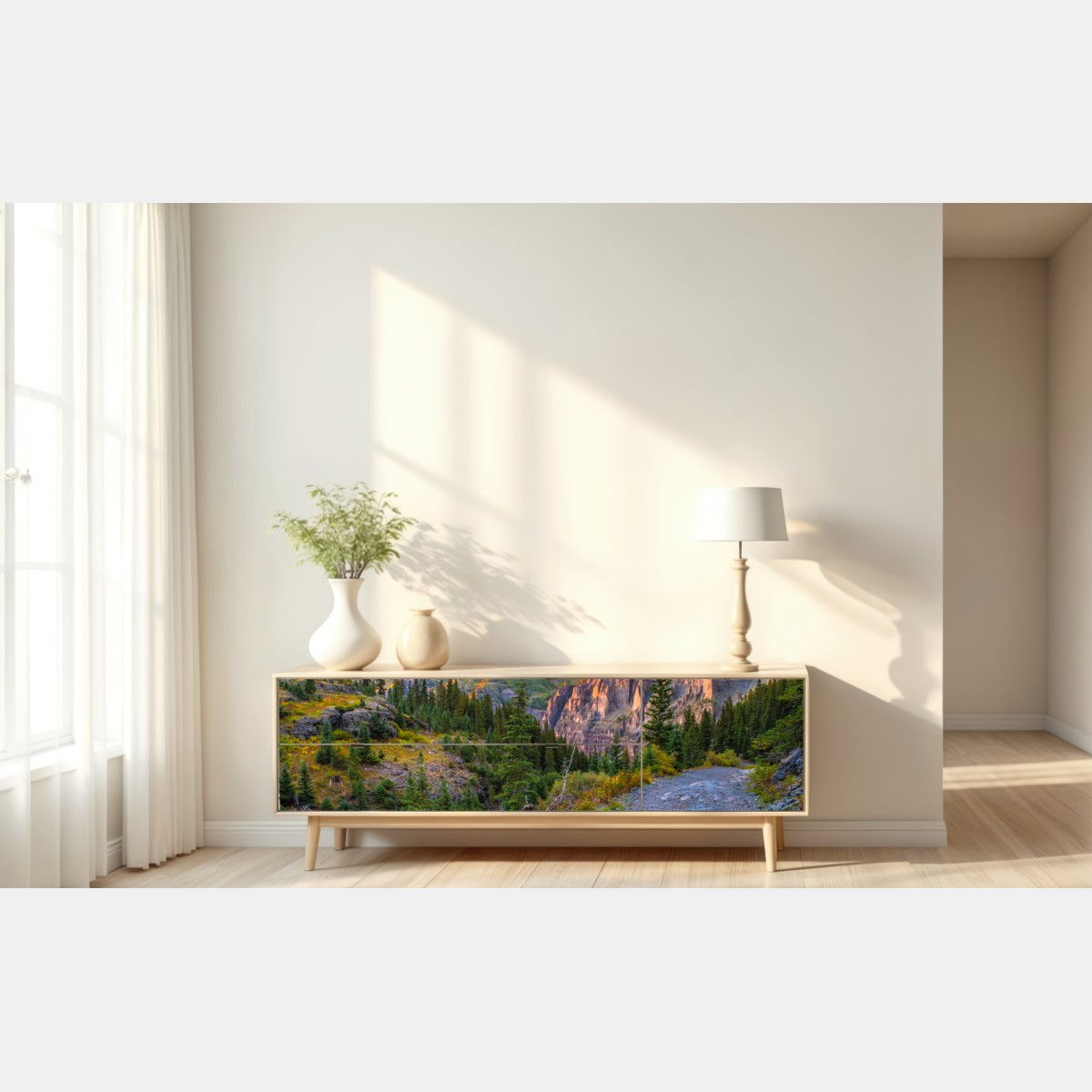 Naklejka repozycjonowalna alpejski szlak o zachodzie słońca – Wallissimo® Naklejka repozycjonowalna alpejski szlak o zachodzie słońca – Wallissimo®