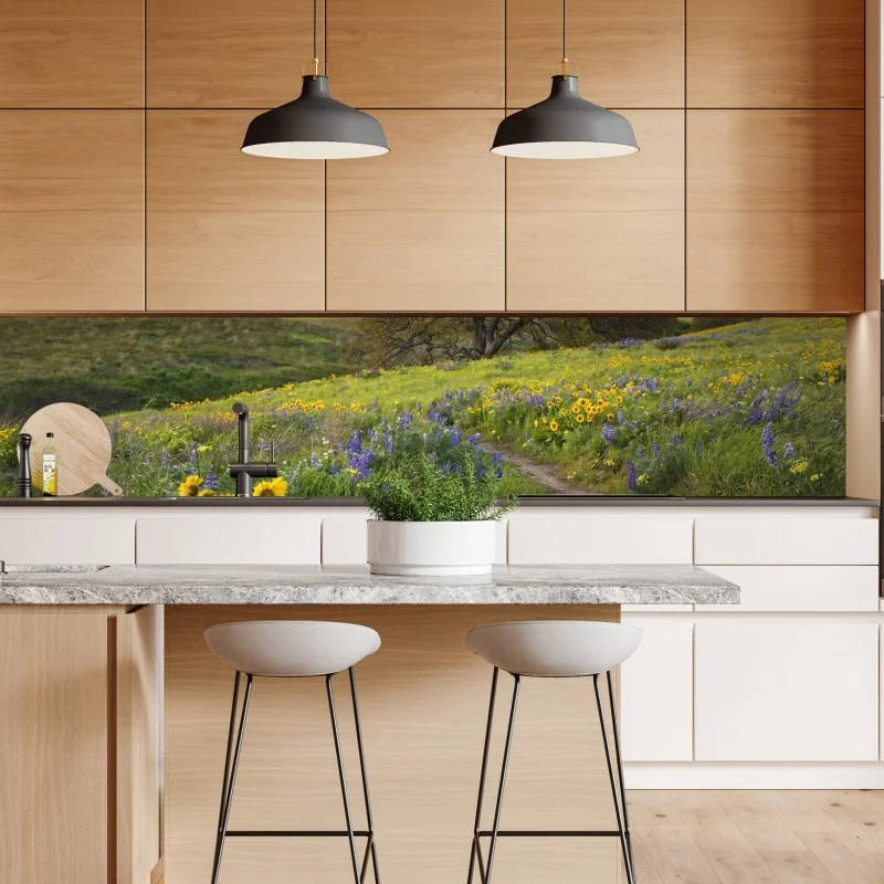 Naklejka repozycjonowalna słoneczny drewniany most nad spokojnym jeziorem – Wallissimo®