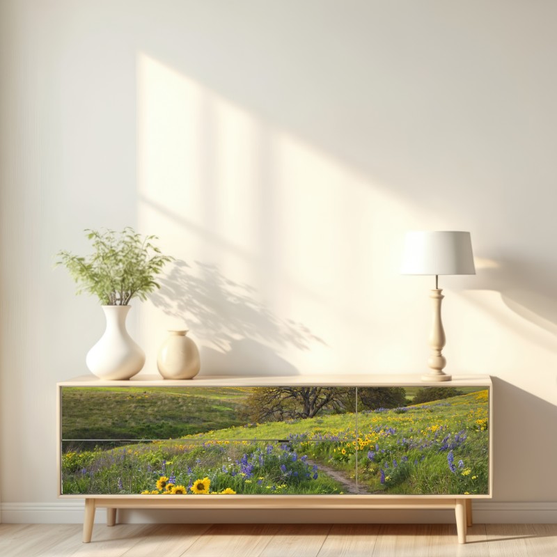 Naklejka repozycjonowalna ścieżka przez złotą łąkę z dzikimi kwiatami – Wallissimo® Naklejka repozycjonowalna ścieżka przez złotą łąkę z dzikimi kwiatami – Wallissimo®