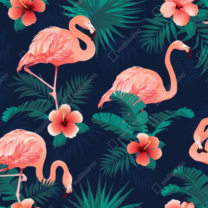 Naklejka repozycjonowalna tropikalny różowy wzór z flamingami – Wallissimo® Naklejka repozycjonowalna tropikalny różowy wzór z flamingami – Wallissimo®