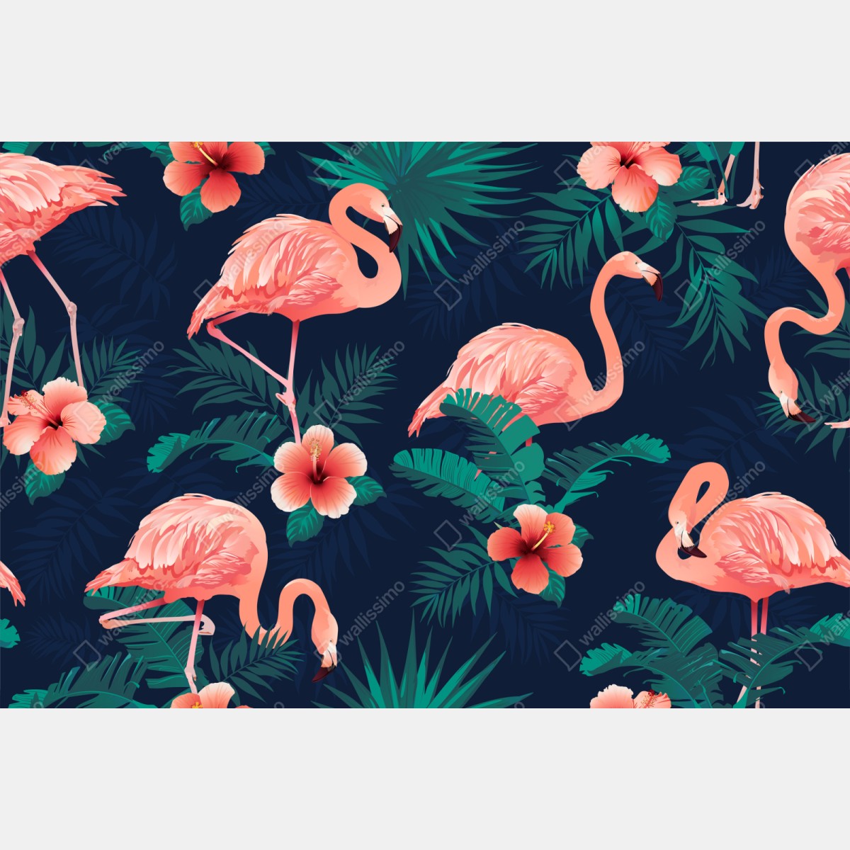 Naklejka repozycjonowalna tropikalny różowy wzór z flamingami – Wallissimo® Naklejka repozycjonowalna tropikalny różowy wzór z flamingami – Wallissimo®