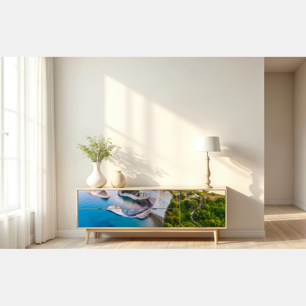 Naklejka repozycjonowalna powietrzny widok klifów i turkusowego morza – Wallissimo® Naklejka repozycjonowalna powietrzny widok klifów i turkusowego morza – Wallissimo®