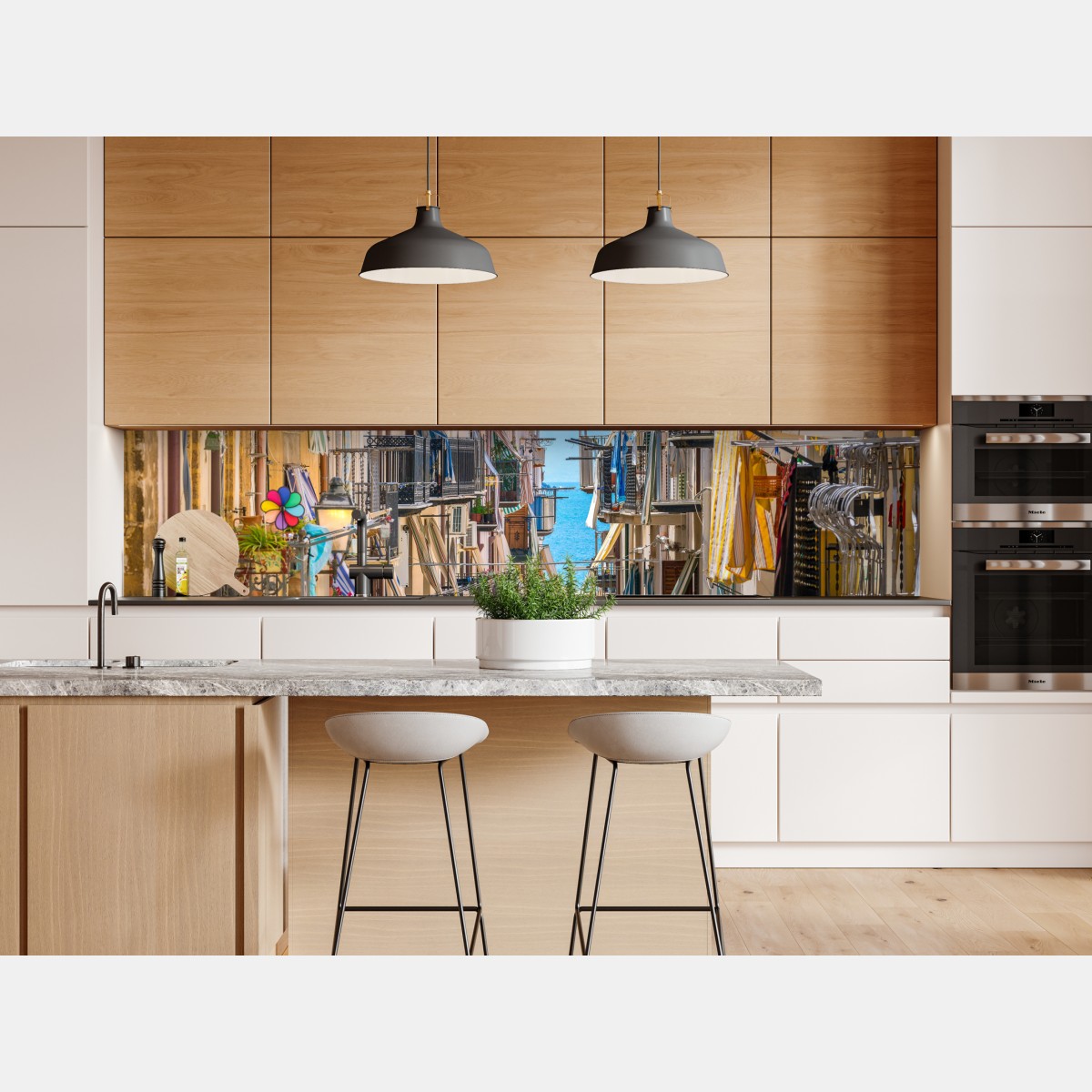 Naklejka repozycjonowalna słoneczna uliczka nad morzem z widokiem na zatokę – Wallissimo® Naklejka repozycjonowalna słoneczna uliczka nad morzem z widokiem na zatokę – Wallissimo®