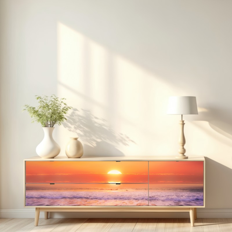 Naklejka repozycjonowalna złoty zachód słońca nad spokojną plażą – Wallissimo® Naklejka repozycjonowalna złoty zachód słońca nad spokojną plażą – Wallissimo®