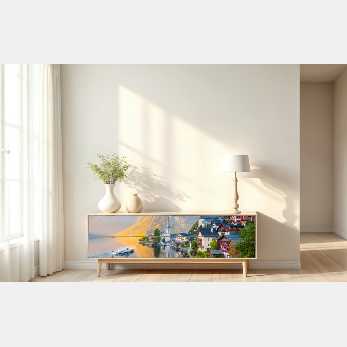 Naklejka repozycjonowalna poranny blask Hallstatt nad jeziorem – Wallissimo® Naklejka repozycjonowalna poranny blask Hallstatt nad jeziorem – Wallissimo®