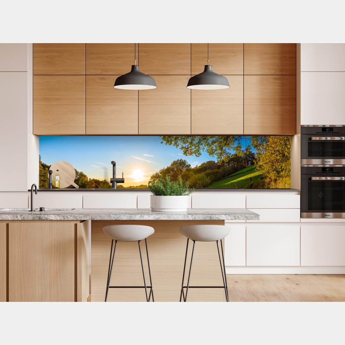 Naklejka repozycjonowalna słoneczna łąka i wiejska droga o zachodzie słońca – Wallissimo® Naklejka repozycjonowalna słoneczna łąka i wiejska droga o zachodzie słońca – Wallissimo®