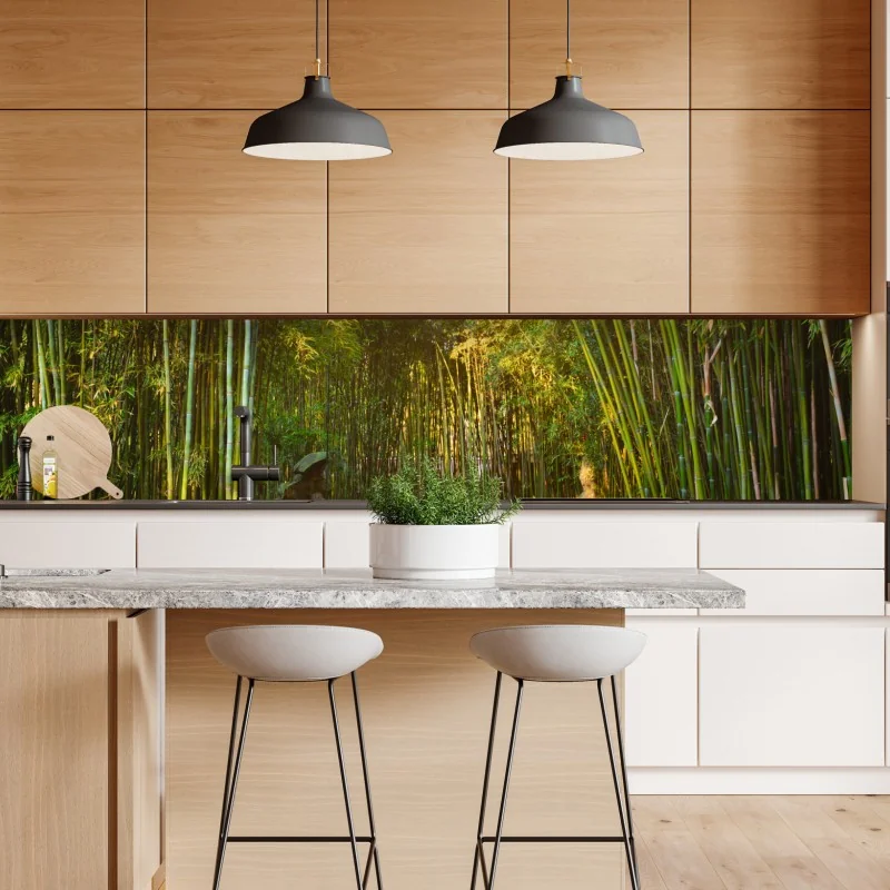 Naklejka repozycjonowalna spokojna ścieżka w bambusowym lesie