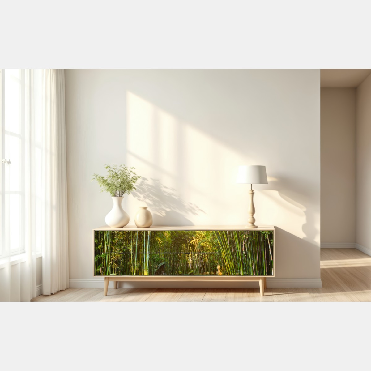 Naklejka repozycjonowalna spokojna ścieżka w bambusowym lesie – Wallissimo® Naklejka repozycjonowalna spokojna ścieżka w bambusowym lesie – Wallissimo®