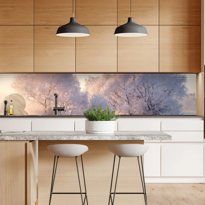 Naklejka repozycjonowalna oszronione drzewa o świcie – Wallissimo® Naklejka repozycjonowalna oszronione drzewa o świcie – Wallissimo®