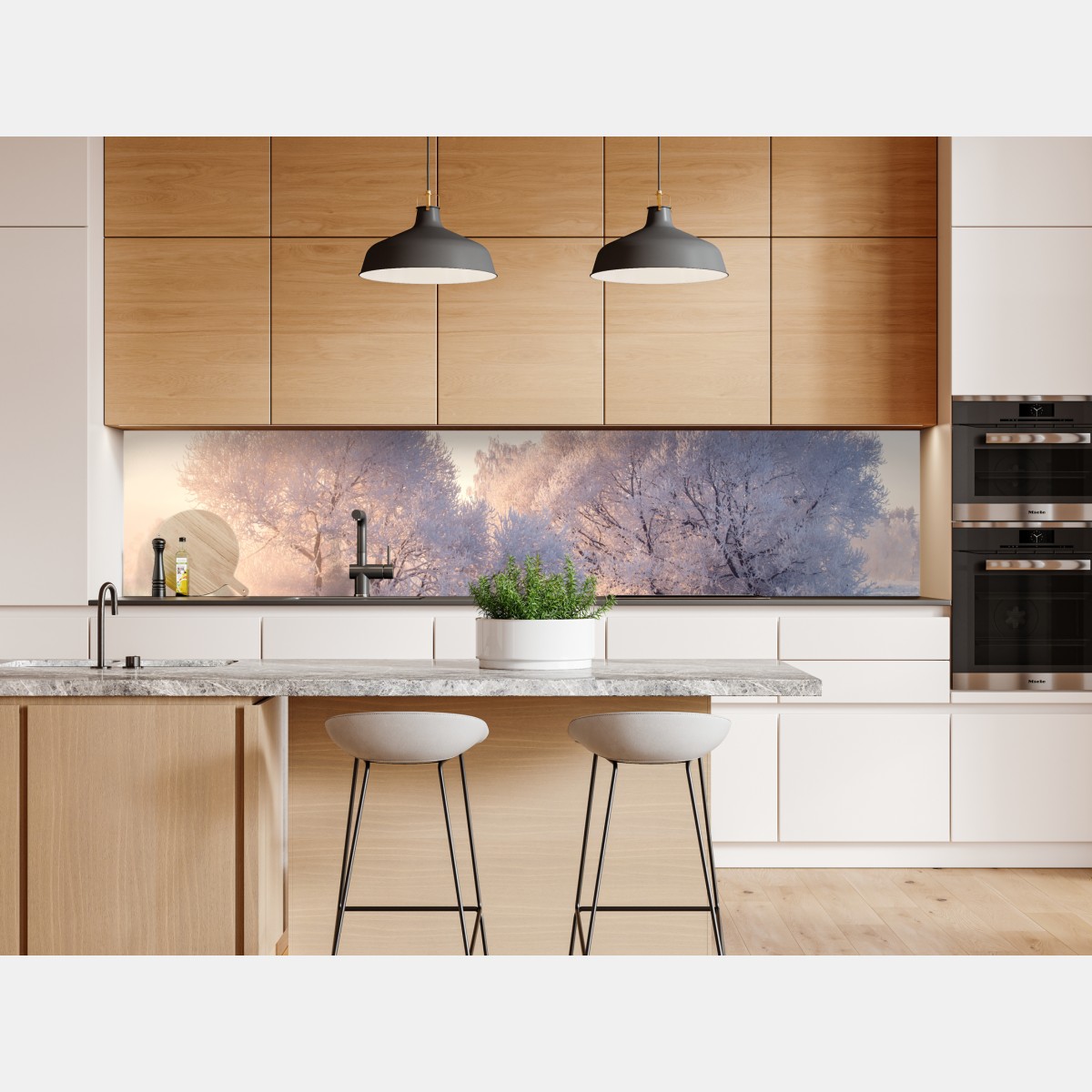 Naklejka repozycjonowalna oszronione drzewa o świcie – Wallissimo® Naklejka repozycjonowalna oszronione drzewa o świcie – Wallissimo®