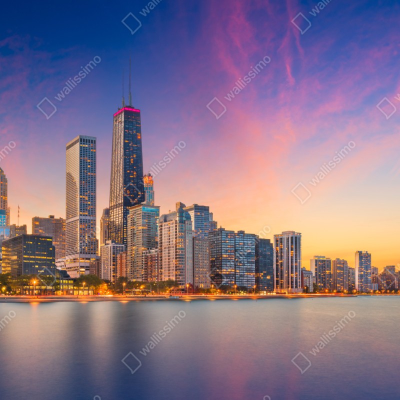 Naklejka repozycjonowalna panorama Chicago o zmierzchu – Wallissimo® Naklejka repozycjonowalna panorama Chicago o zmierzchu – Wallissimo®