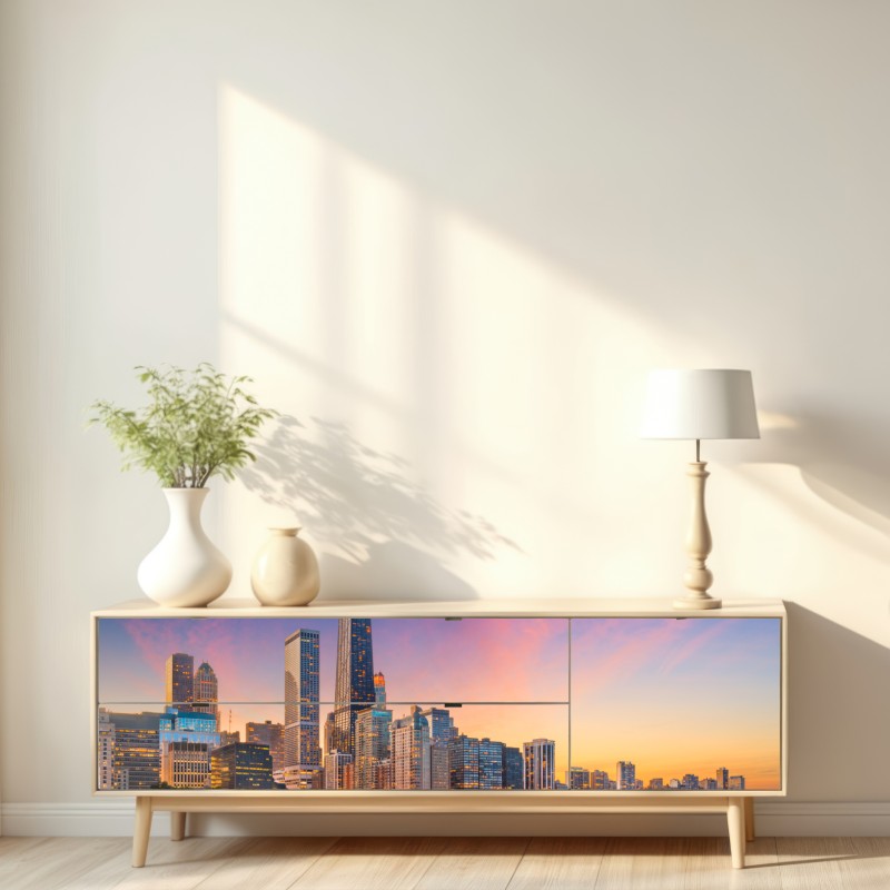 Naklejka repozycjonowalna panorama Chicago o zmierzchu – Wallissimo® Naklejka repozycjonowalna panorama Chicago o zmierzchu – Wallissimo®