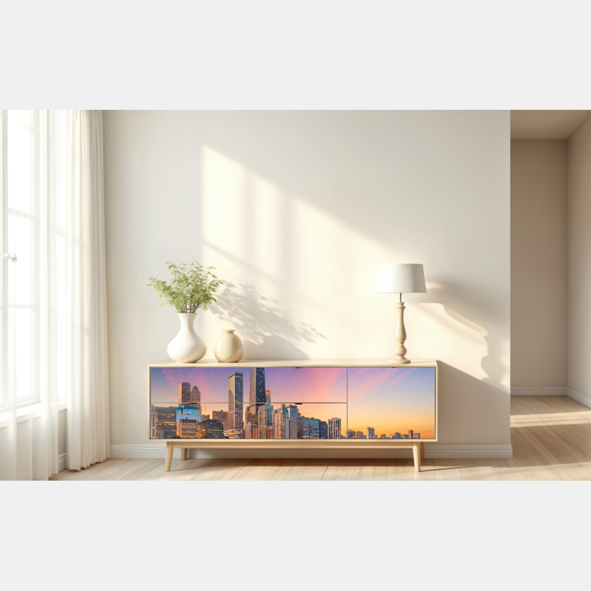 Naklejka repozycjonowalna panorama Chicago o zmierzchu – Wallissimo® Naklejka repozycjonowalna panorama Chicago o zmierzchu – Wallissimo®