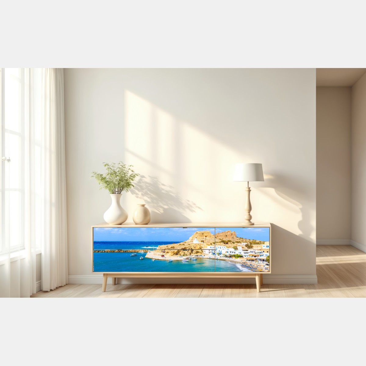 Naklejka repozycjonowalna słoneczny port Finiki na wybrzeżu Karpathos – Wallissimo® Naklejka repozycjonowalna słoneczny port Finiki na wybrzeżu Karpathos – Wallissimo®