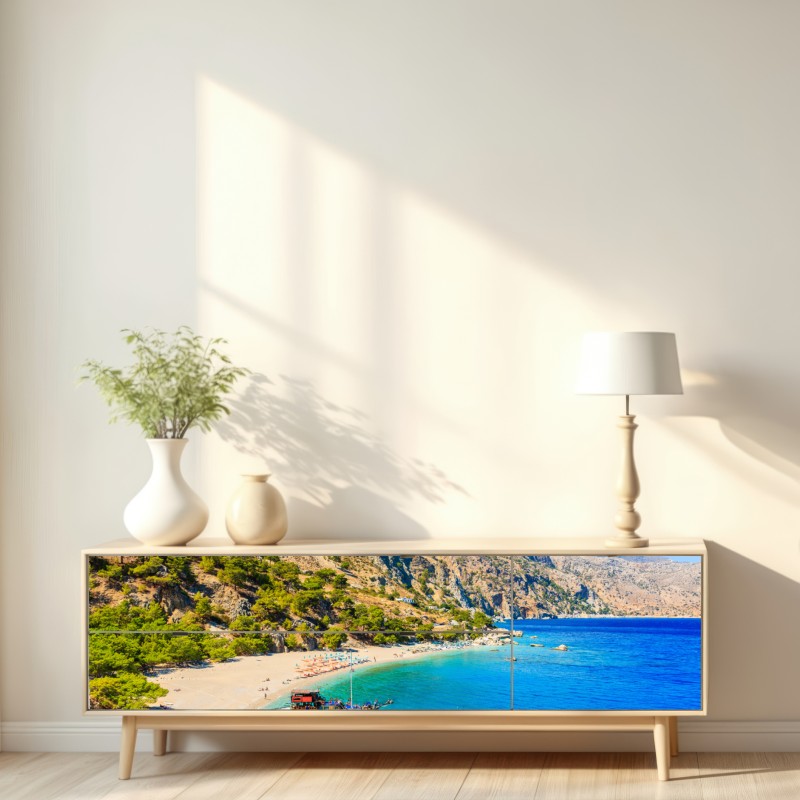 Naklejka repozycjonowalna żaglówka na plaży Apella, Karpathos – Wallissimo® Naklejka repozycjonowalna żaglówka na plaży Apella, Karpathos – Wallissimo®