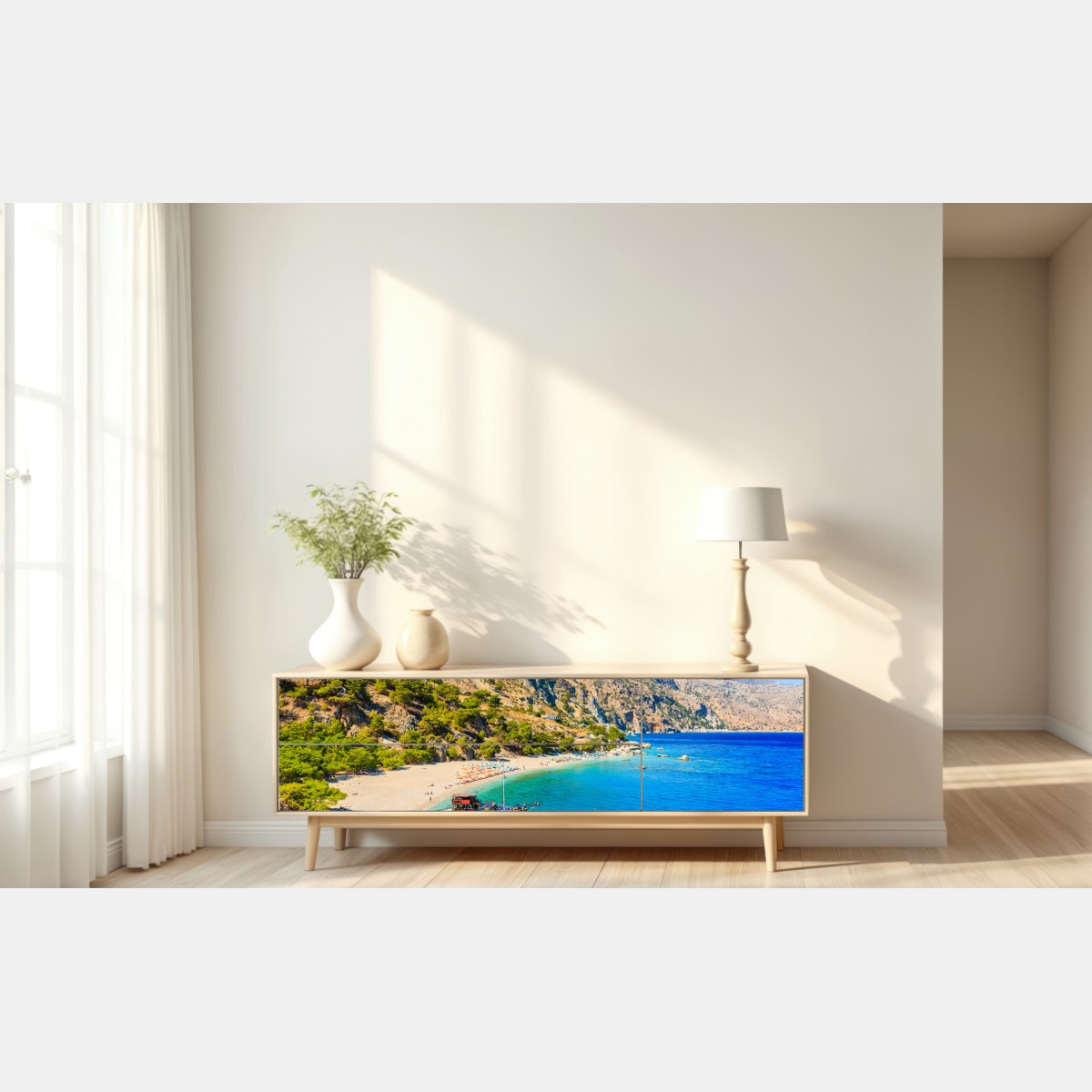 Naklejka repozycjonowalna żaglówka na plaży Apella, Karpathos – Wallissimo® Naklejka repozycjonowalna żaglówka na plaży Apella, Karpathos – Wallissimo®