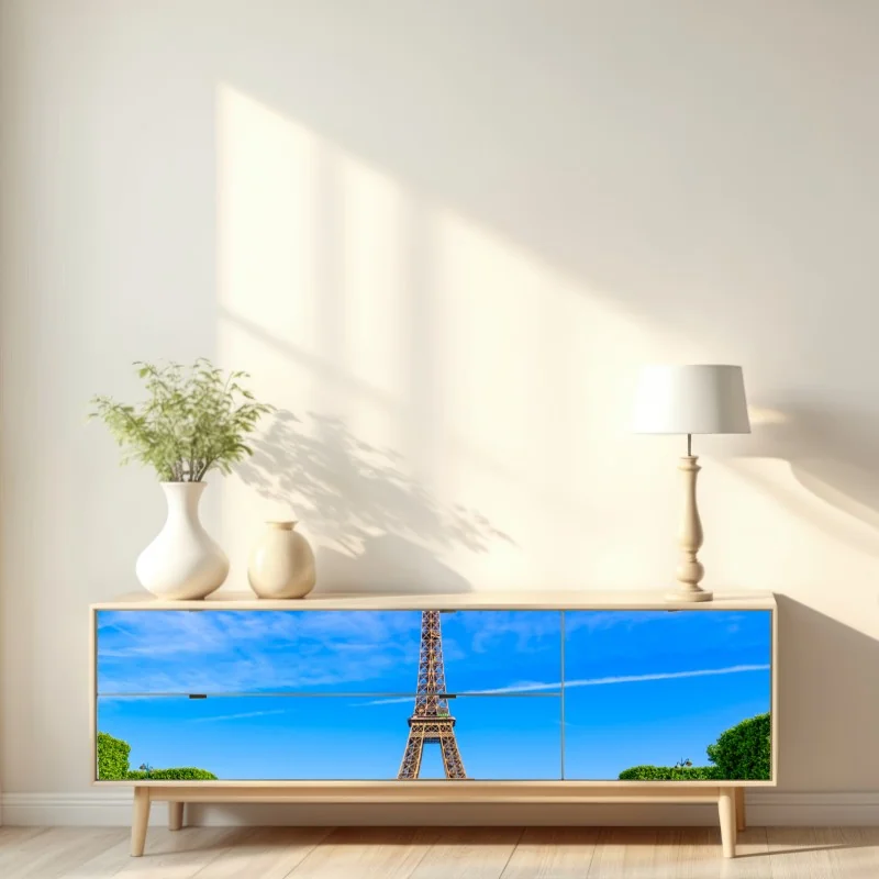 Naklejka repozycjonowalna Wieża Eiffla na Polu Marsowym, żywy paryski krajobraz – Wallissimo® Naklejka repozycjonowalna Wieża Eiffla na Polu Marsowym, żywy paryski krajobraz – Wallissimo®