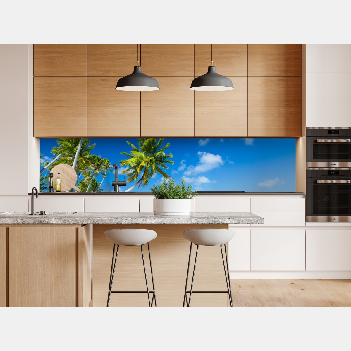 Naklejka repozycjonowalna tropikalna plaża z palmami i turkusową wodą – Wallissimo® Naklejka repozycjonowalna tropikalna plaża z palmami i turkusową wodą – Wallissimo®