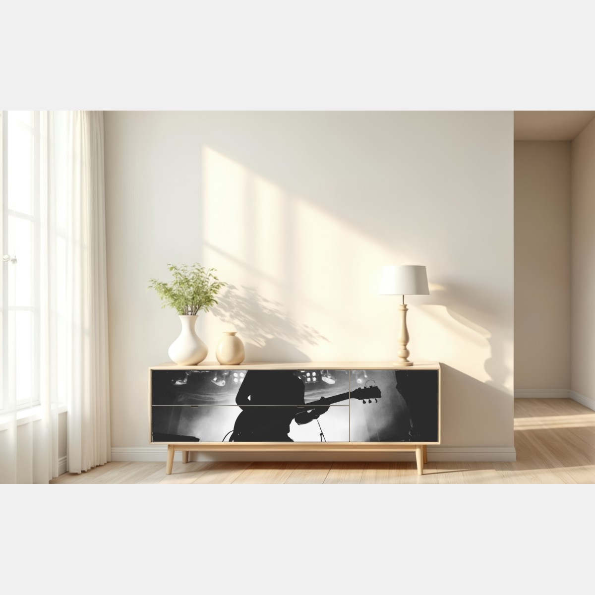 Naklejka repozycjonowalna silweta gitarzysty na koncercie – Wallissimo® Naklejka repozycjonowalna silweta gitarzysty na koncercie – Wallissimo®