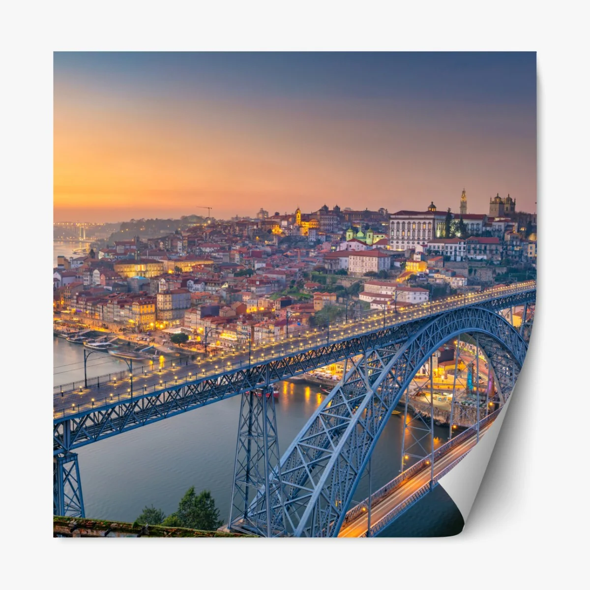 Naklejka repozycjonowalna panorama Porto o zmierzchu z mostem Dom Luís I – Wallissimo® Naklejka repozycjonowalna panorama Porto o zmierzchu z mostem Dom Luís I – Wallissimo®