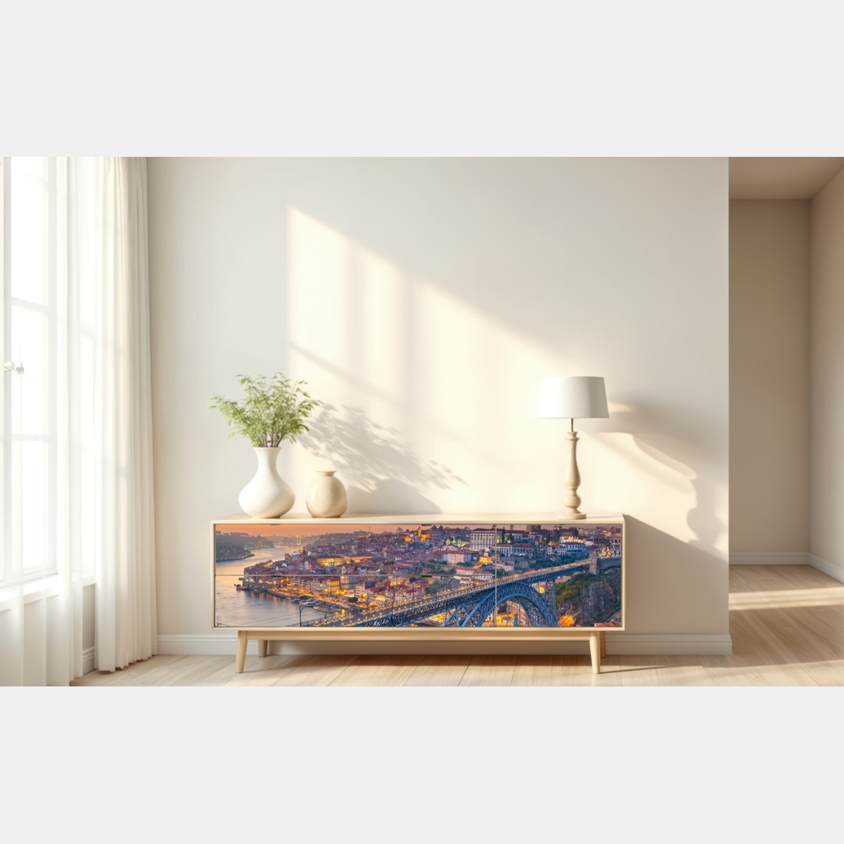 Naklejka repozycjonowalna panorama Porto o zmierzchu z mostem Dom Luís I – Wallissimo® Naklejka repozycjonowalna panorama Porto o zmierzchu z mostem Dom Luís I – Wallissimo®