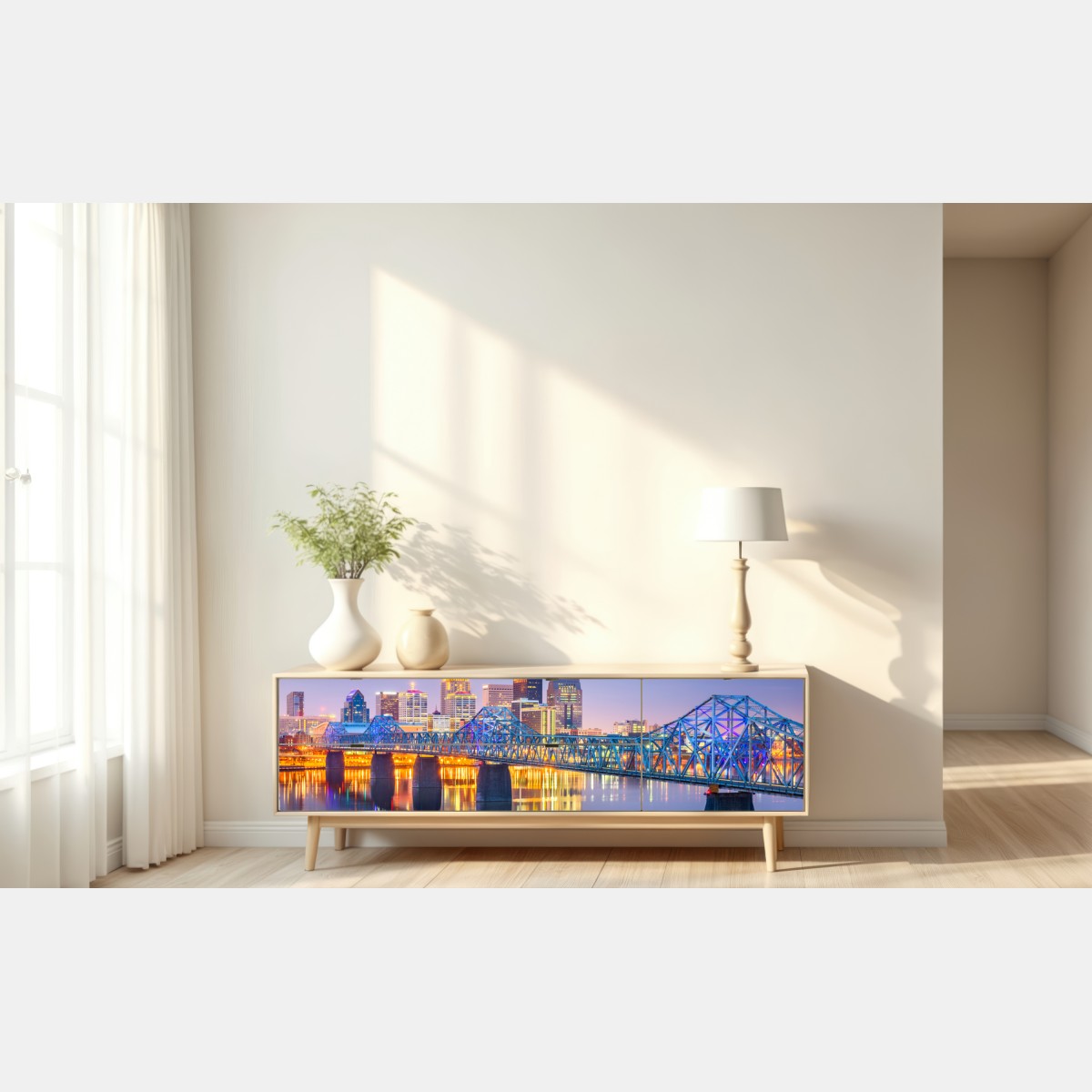 Naklejka repozycjonowalna Louisville panorama o zmierzchu – Wallissimo® Naklejka repozycjonowalna Louisville panorama o zmierzchu – Wallissimo®