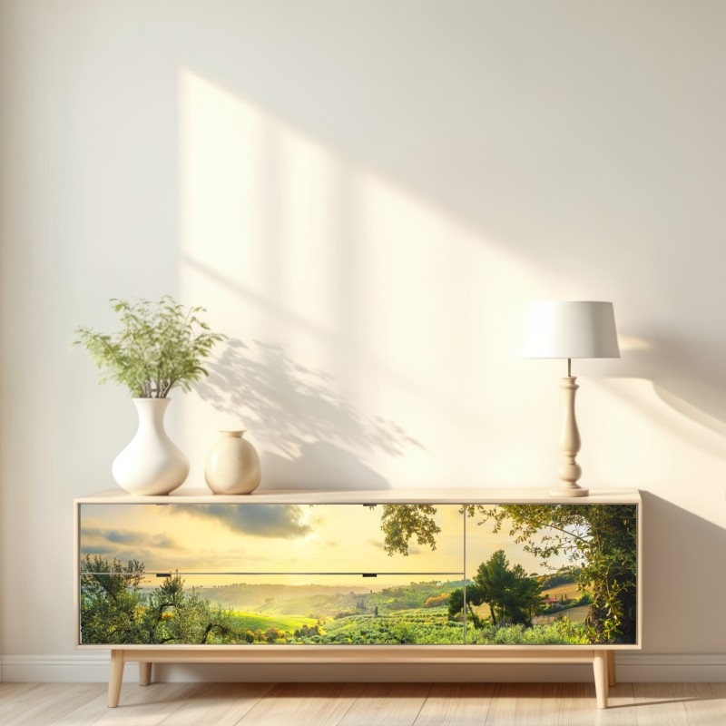 Naklejka repozycjonowalna gaj oliwny przy zachodzie słońca w Maremma, Toskania – Wallissimo® Naklejka repozycjonowalna gaj oliwny przy zachodzie słońca w Maremma, Toskania – Wallissimo®