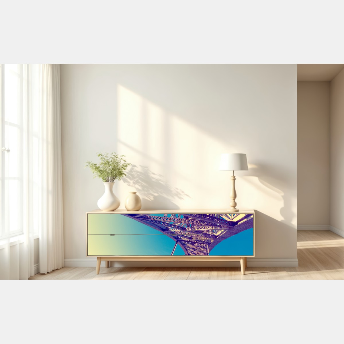 Naklejka repozycjonowalna abstrakcyjna stalowa konstrukcja mostu w perspektywie – Wallissimo® Naklejka repozycjonowalna abstrakcyjna stalowa konstrukcja mostu w perspektywie – Wallissimo®