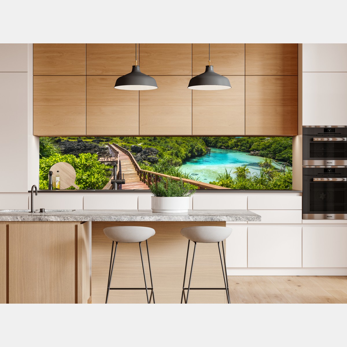 Naklejka repozycjonowalna tropikalna drewniana kładka nad turkusową laguną – Wallissimo® Naklejka repozycjonowalna tropikalna drewniana kładka nad turkusową laguną – Wallissimo®