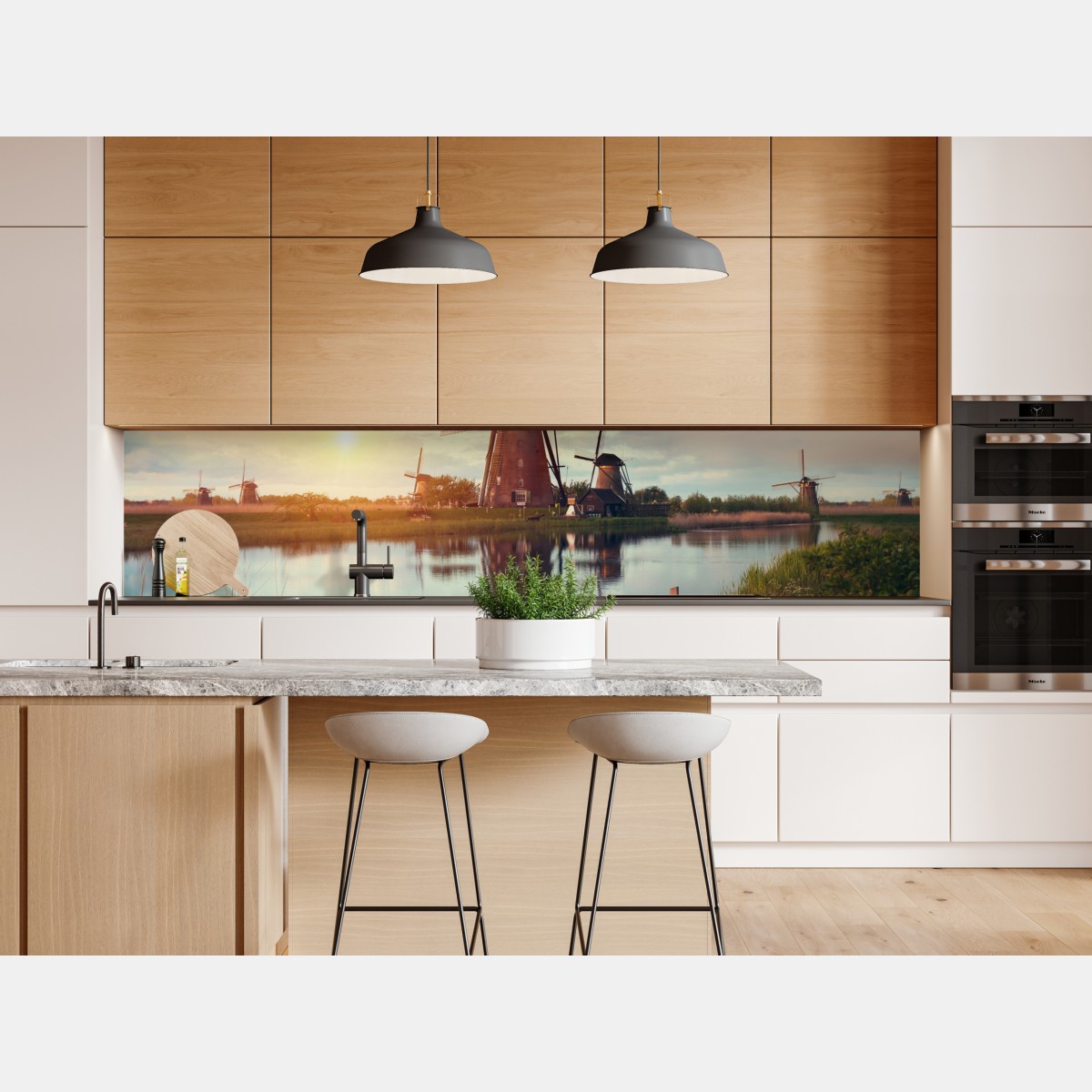 Naklejka repozycjonowalna zachód słońca nad wiatrakami w Holandii – Wallissimo® Naklejka repozycjonowalna zachód słońca nad wiatrakami w Holandii – Wallissimo®