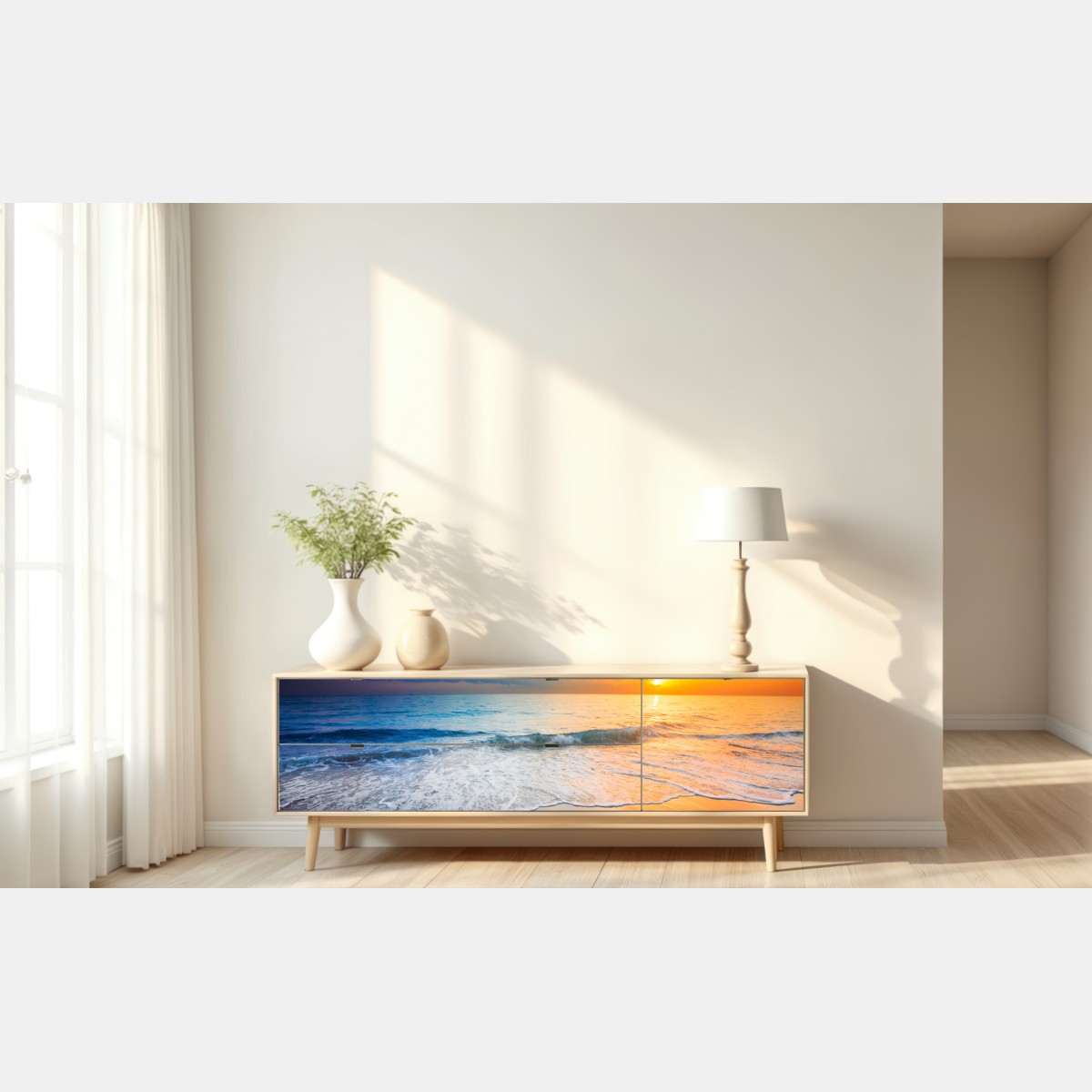 Naklejka repozycjonowalna spokojny zachód słońca nad oceanem – Wallissimo® Naklejka repozycjonowalna spokojny zachód słońca nad oceanem – Wallissimo®