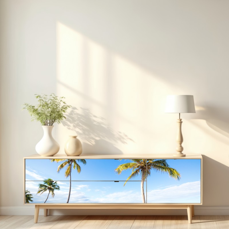 Naklejka repozycjonowalna tropikalna plaża z palmami – Wallissimo® Naklejka repozycjonowalna tropikalna plaża z palmami – Wallissimo®