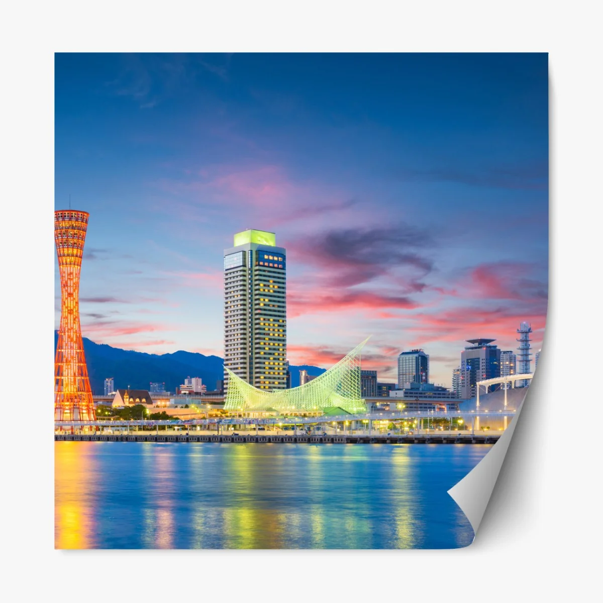 Naklejka repozycjonowalna Kobe panorama portu o zmierzchu – Wallissimo® Naklejka repozycjonowalna Kobe panorama portu o zmierzchu – Wallissimo®