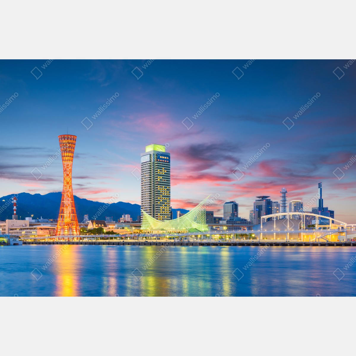 Naklejka repozycjonowalna Kobe panorama portu o zmierzchu – Wallissimo® Naklejka repozycjonowalna Kobe panorama portu o zmierzchu – Wallissimo®