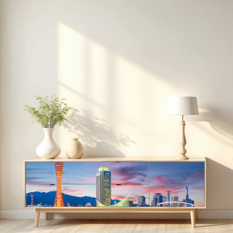 Naklejka repozycjonowalna Kobe panorama portu o zmierzchu – Wallissimo® Naklejka repozycjonowalna Kobe panorama portu o zmierzchu – Wallissimo®