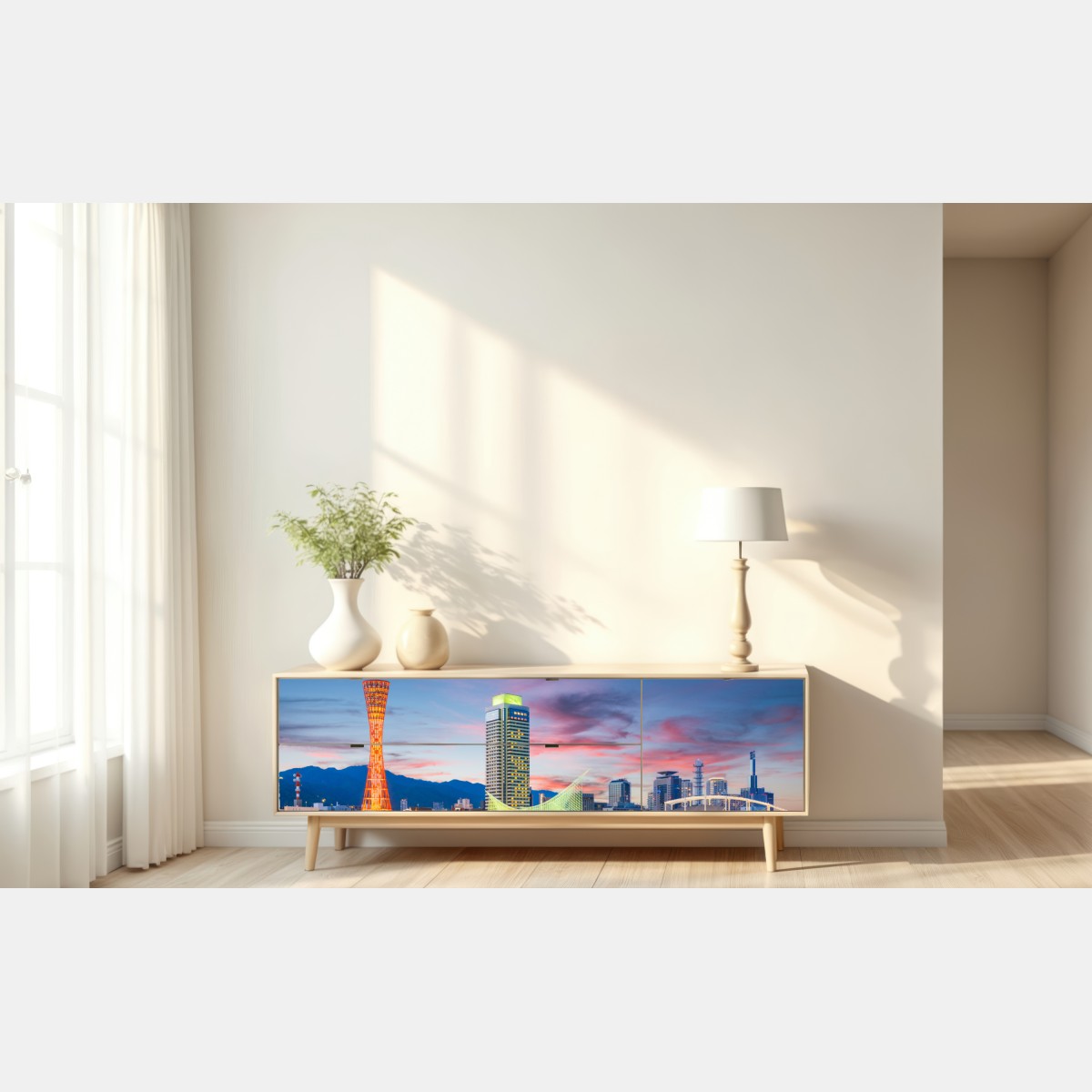 Naklejka repozycjonowalna Kobe panorama portu o zmierzchu – Wallissimo® Naklejka repozycjonowalna Kobe panorama portu o zmierzchu – Wallissimo®