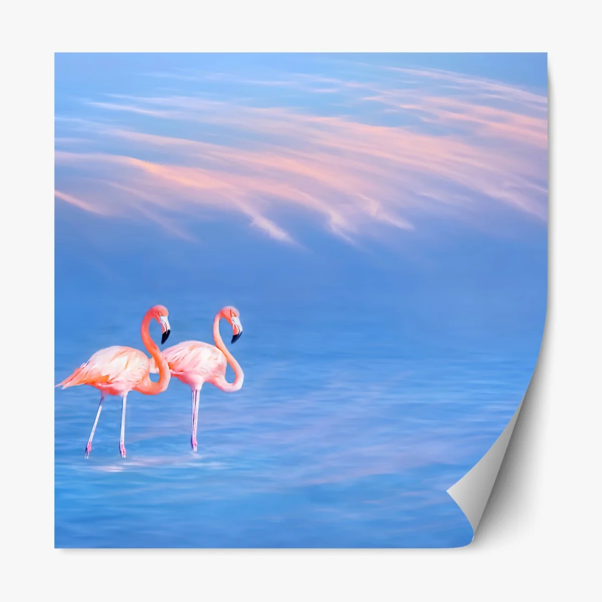 Naklejka repozycjonowalna różowe flamingi na pastelowych wodach – Wallissimo® Naklejka repozycjonowalna różowe flamingi na pastelowych wodach – Wallissimo®