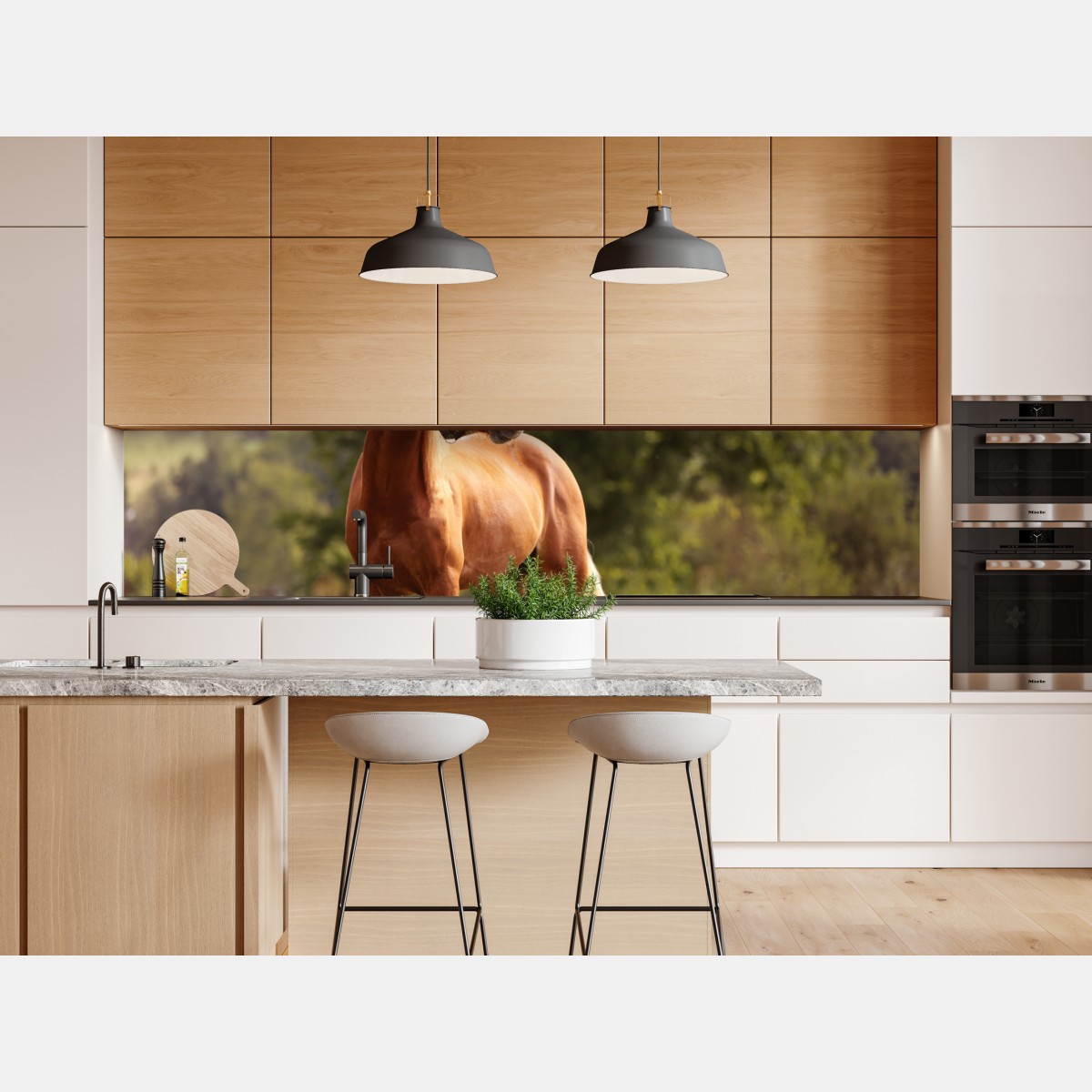 Naklejka repozycjonowalna majestatyczny kasztanowy koń na letniej łące – Wallissimo® Naklejka repozycjonowalna majestatyczny kasztanowy koń na letniej łące – Wallissimo®