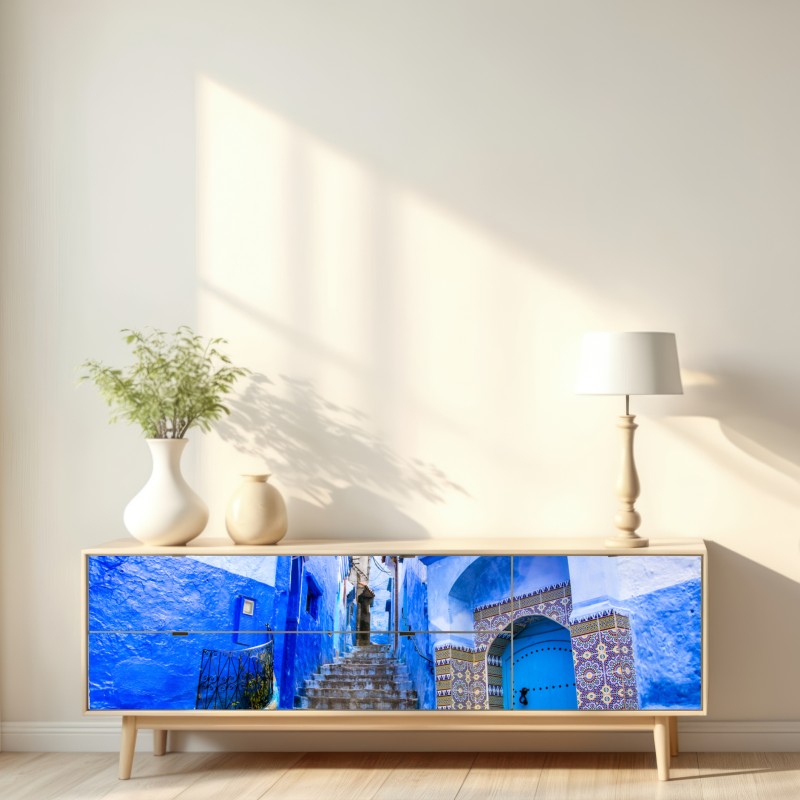 Naklejka repozycjonowalna niebieska uliczka w Chefchaouen, Maroko – Wallissimo® Naklejka repozycjonowalna niebieska uliczka w Chefchaouen, Maroko – Wallissimo®