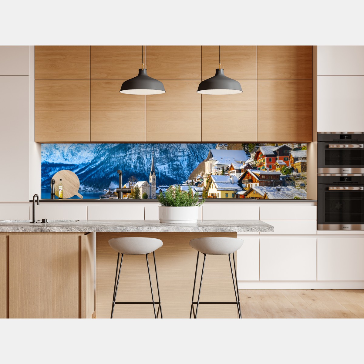 Naklejka repozycjonowalna zimowy spokój w Hallstatt — alpejska wioska nad jeziorem – Wallissimo® Naklejka repozycjonowalna zimowy spokój w Hallstatt — alpejska wioska nad jeziorem – Wallissimo®