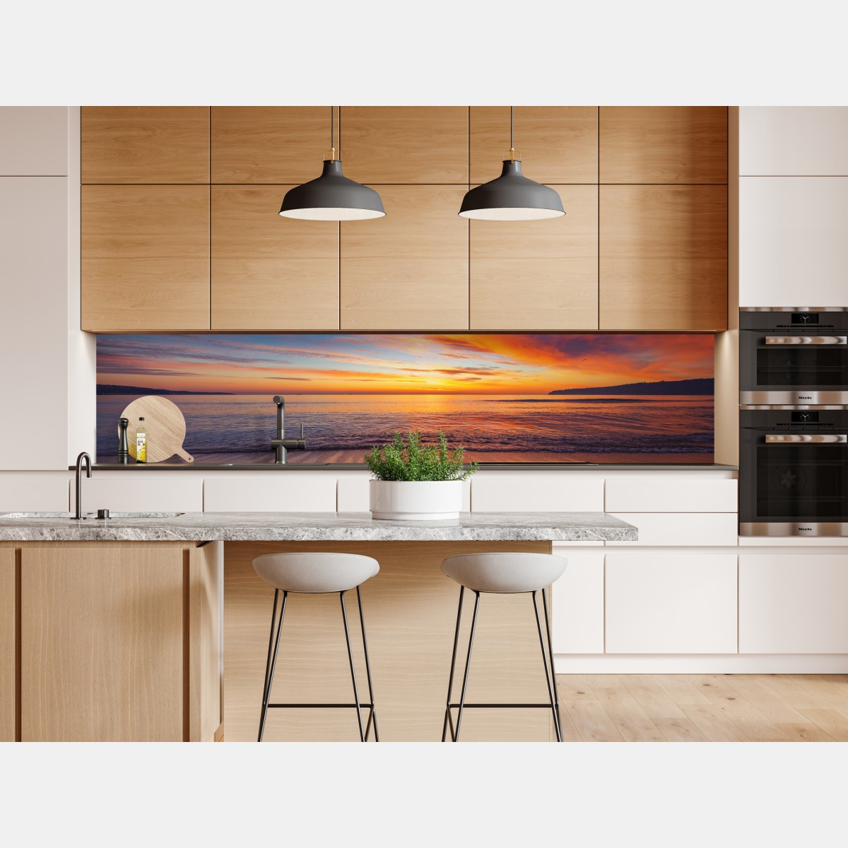 Naklejka repozycjonowalna żywy wschód słońca nad spokojną plażą – Wallissimo®