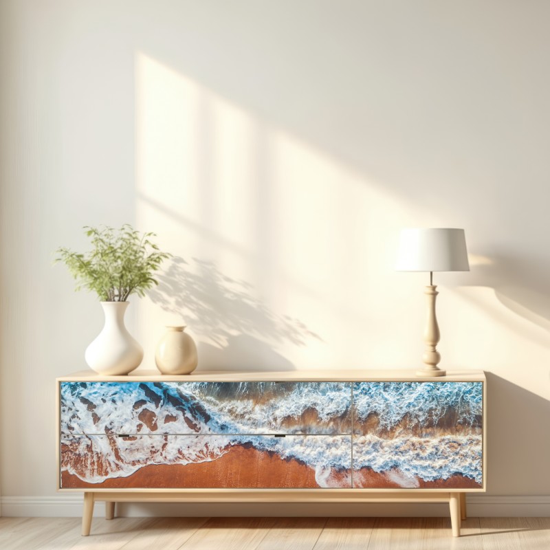 Naklejka repozycjonowalna lotnicze ujęcie turkusowych fal na piaszczystej plaży – Wallissimo® Naklejka repozycjonowalna lotnicze ujęcie turkusowych fal na piaszczystej plaży – Wallissimo®