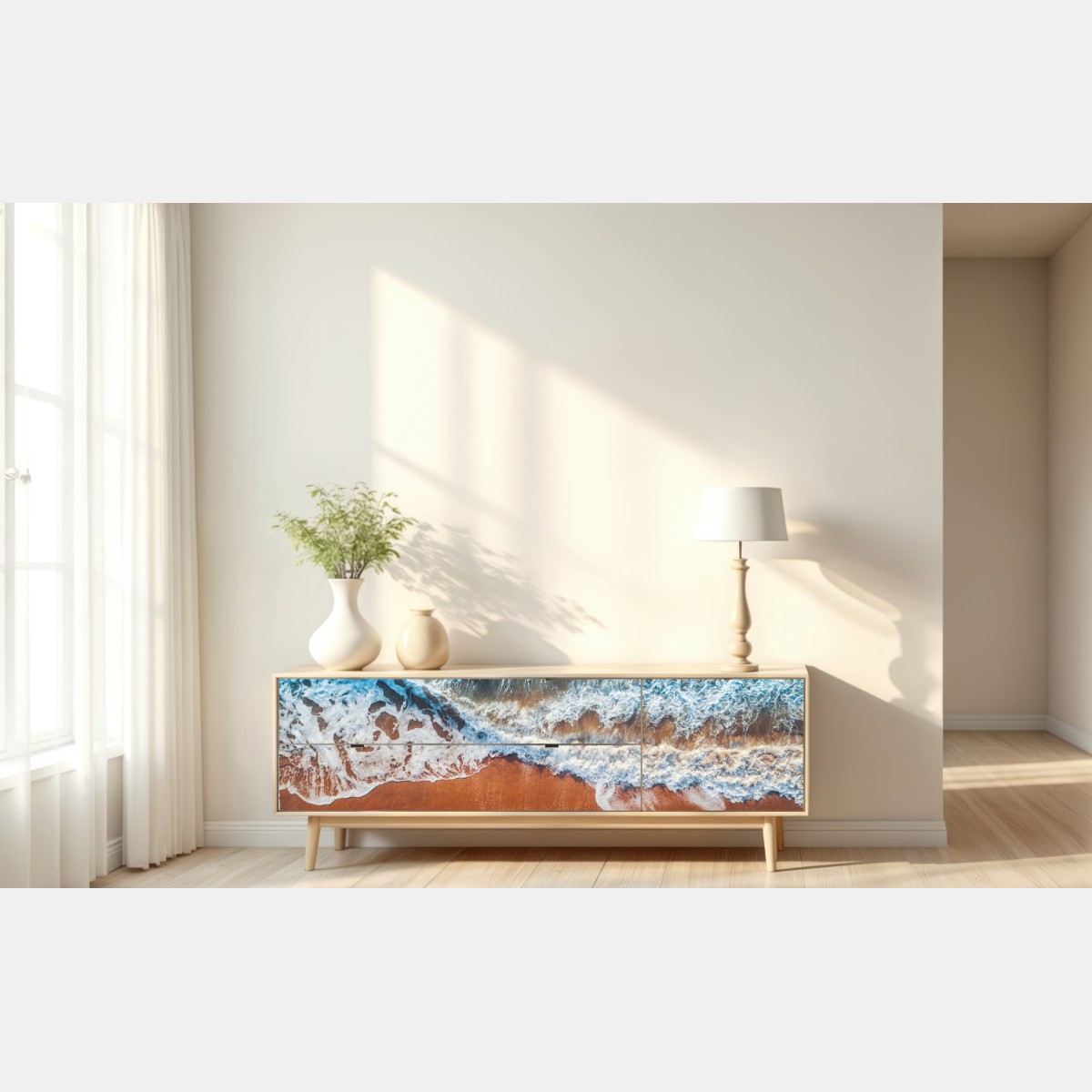 Naklejka repozycjonowalna lotnicze ujęcie turkusowych fal na piaszczystej plaży – Wallissimo® Naklejka repozycjonowalna lotnicze ujęcie turkusowych fal na piaszczystej plaży – Wallissimo®