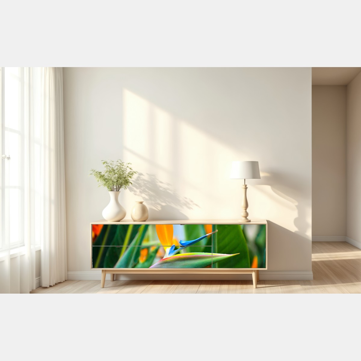 Naklejka repozycjonowalna żywy kwiat ptaka rajskiego – Wallissimo® Naklejka repozycjonowalna żywy kwiat ptaka rajskiego – Wallissimo®