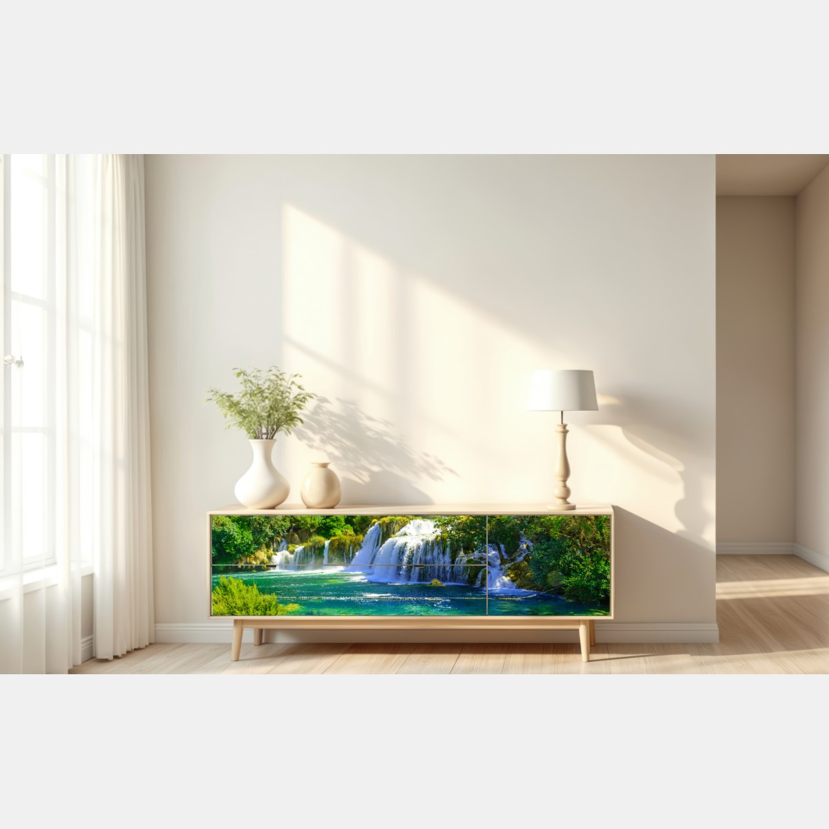 Naklejka repozycjonowalna szmaragdowy wodospad – Wallissimo® Naklejka repozycjonowalna szmaragdowy wodospad – Wallissimo®