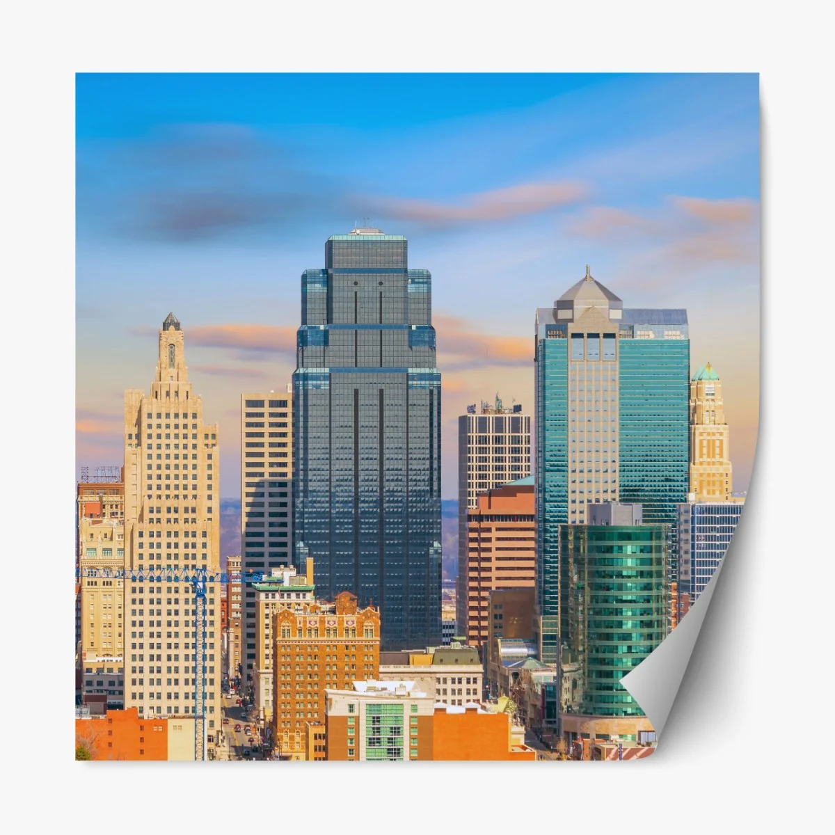 Naklejka repozycjonowalna panorama Kansas City o zachodzie słońca – Wallissimo® Naklejka repozycjonowalna panorama Kansas City o zachodzie słońca – Wallissimo®