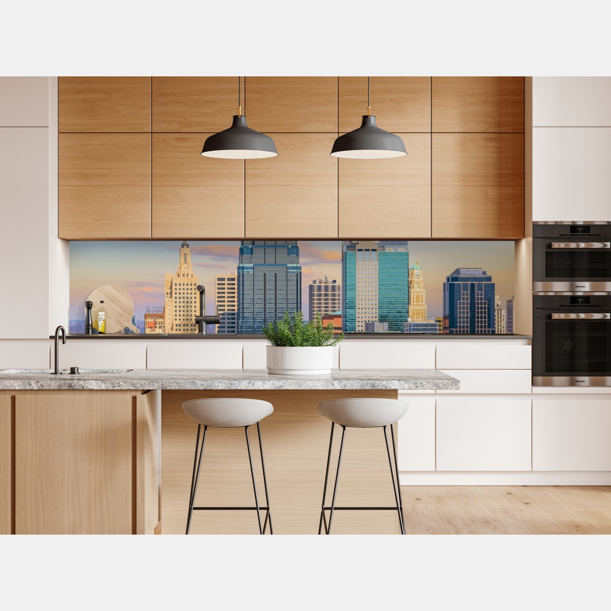 Naklejka repozycjonowalna panorama Kansas City o zachodzie słońca – Wallissimo® Naklejka repozycjonowalna panorama Kansas City o zachodzie słońca – Wallissimo®